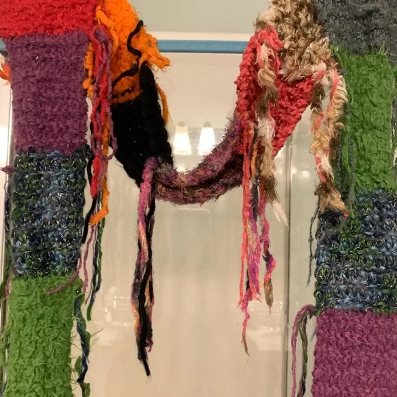 Colorful Patchwork Knit Scarf Long Boho Soft - Picture 3 of 4